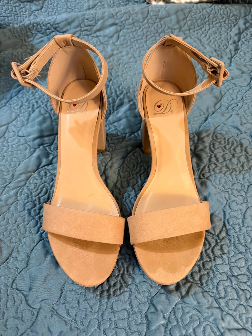 Dollhouse Nude Tan Ankle-Strap Block Heels